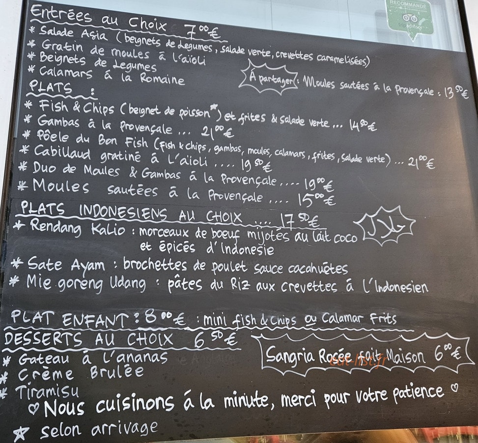 Au Bon Fish — carte page 1