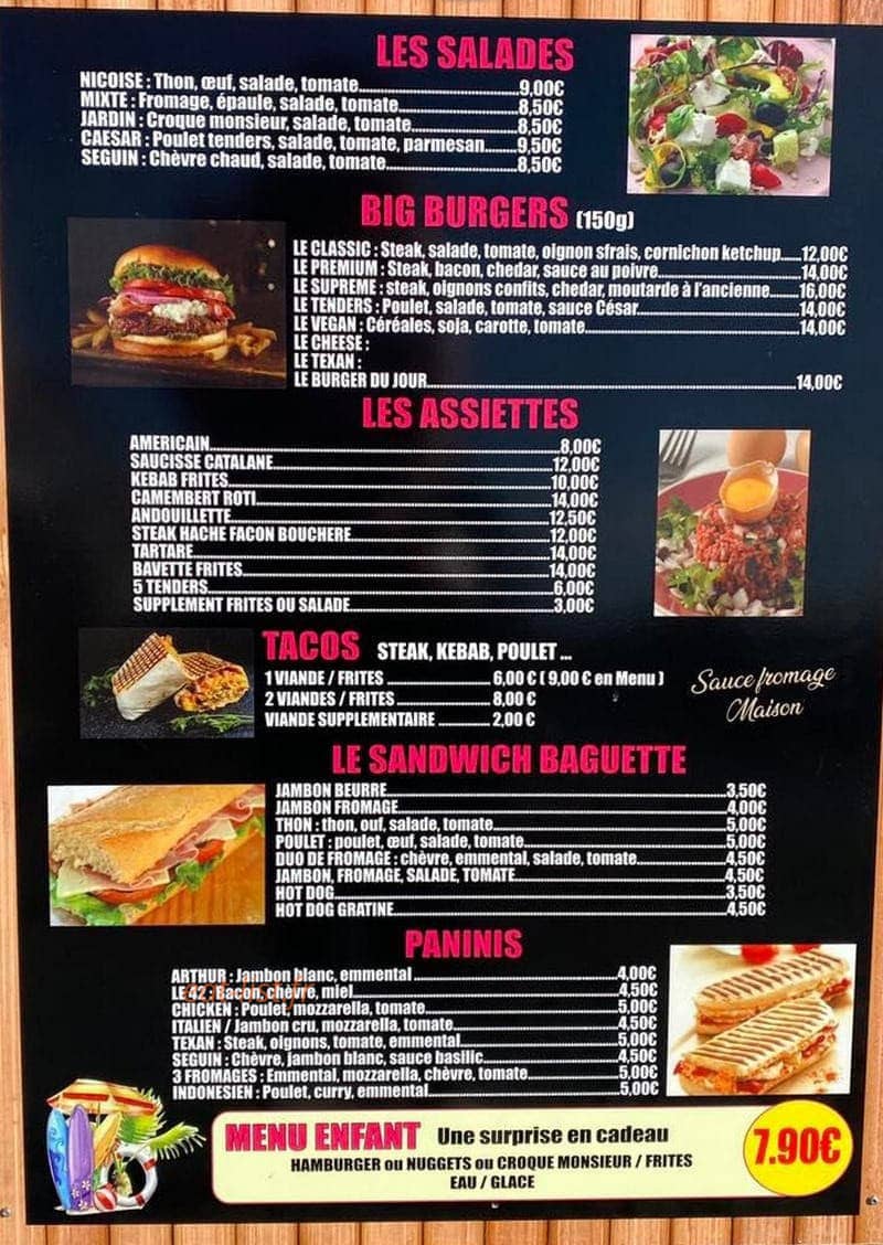 Burger Store — carte page 1