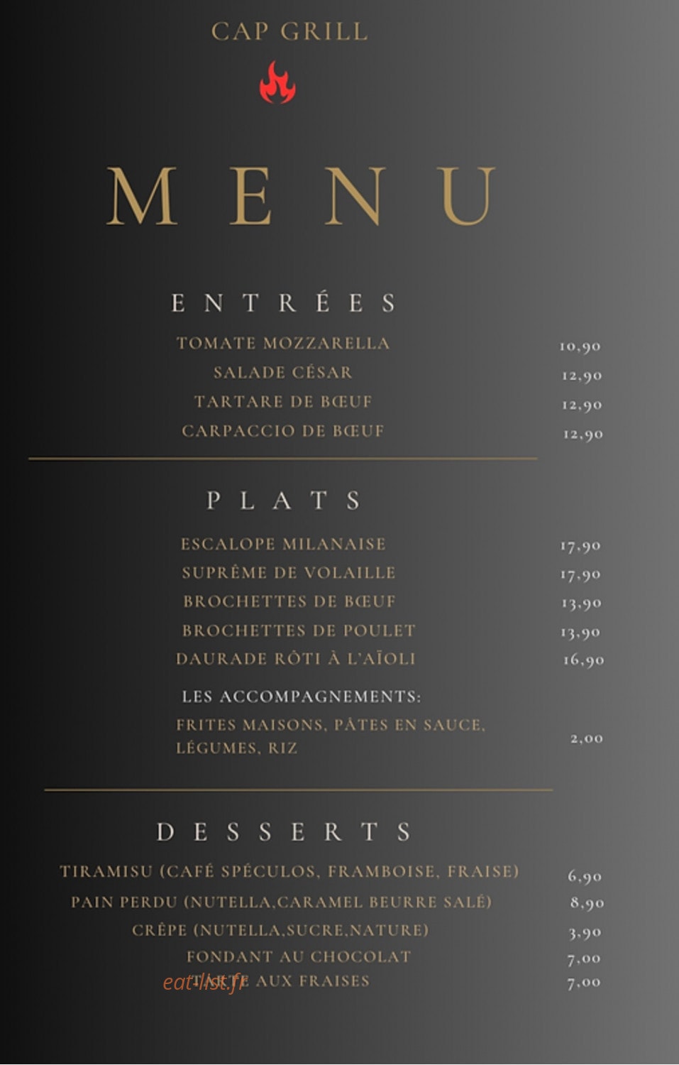 Cap Grill — carte page 1