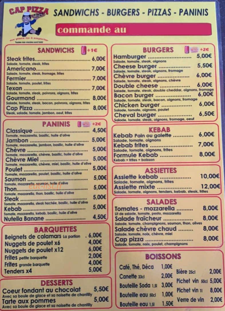 Cap Pizza — carte page 1