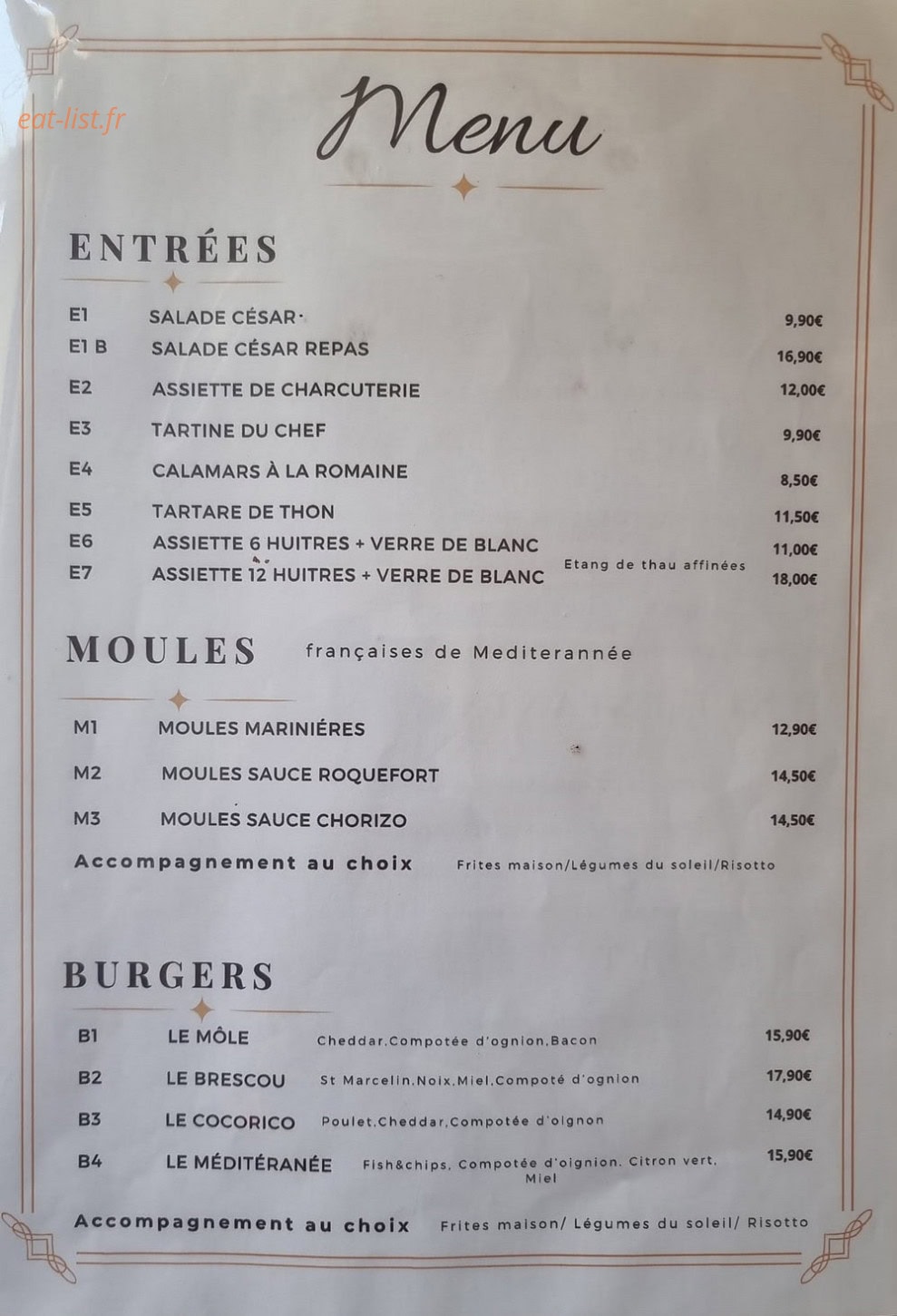 Hop'n bar — carte page 1