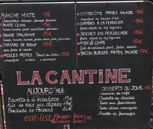 La Cantine — carte page 1