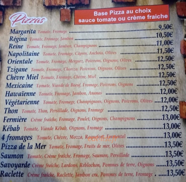 La pizzeria au feu de bois — carte page 1