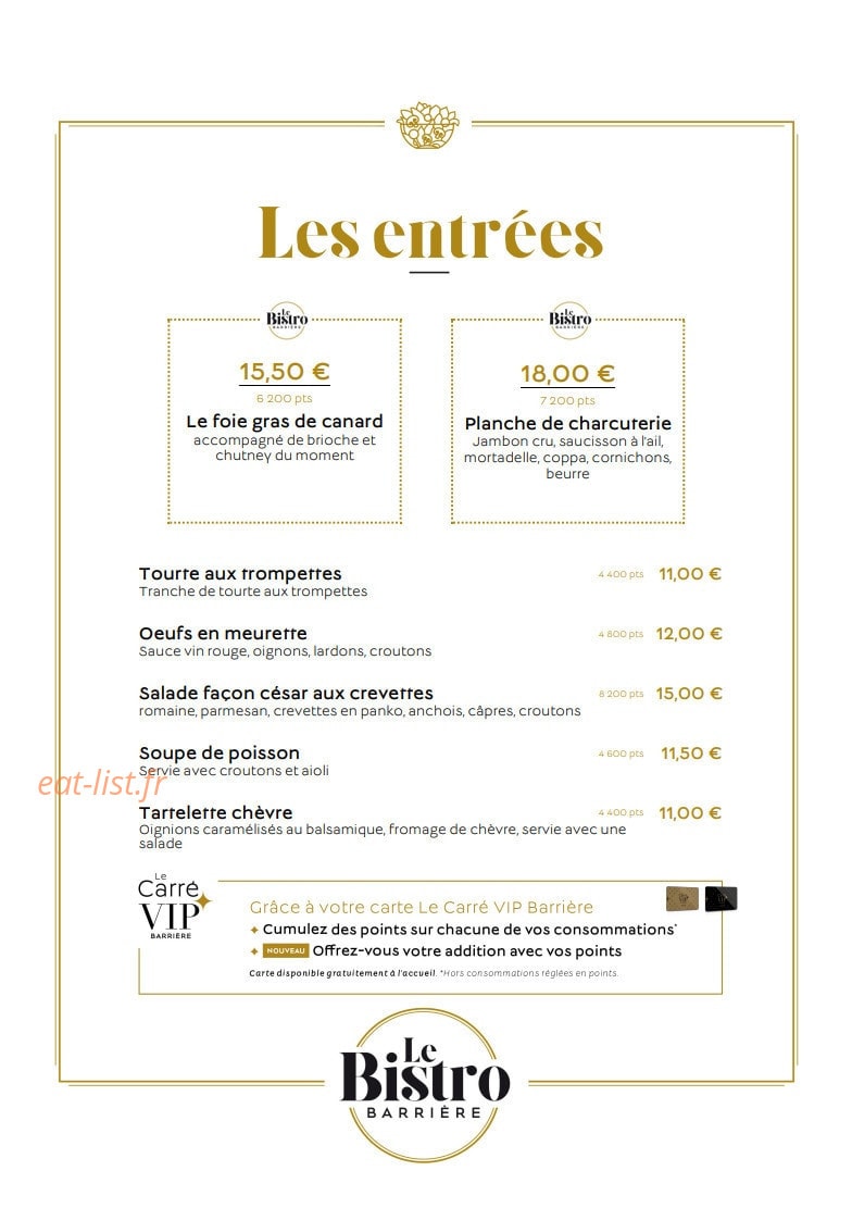 Le Bistro Barrière — carte page 1