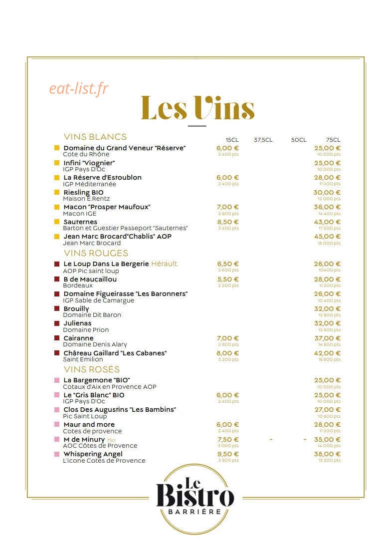 Le Bistro Barrière — carte page 5
