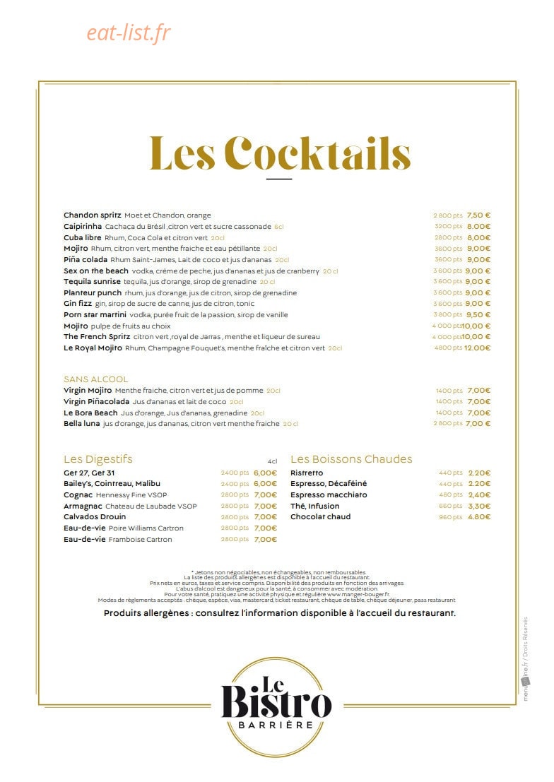 Le Bistro Barrière — carte page 8