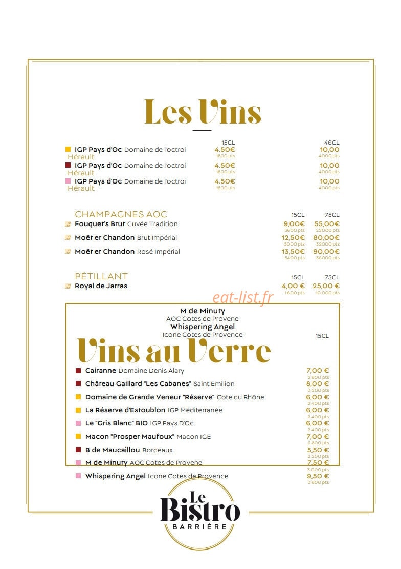Le Bistro Barrière — carte page 6