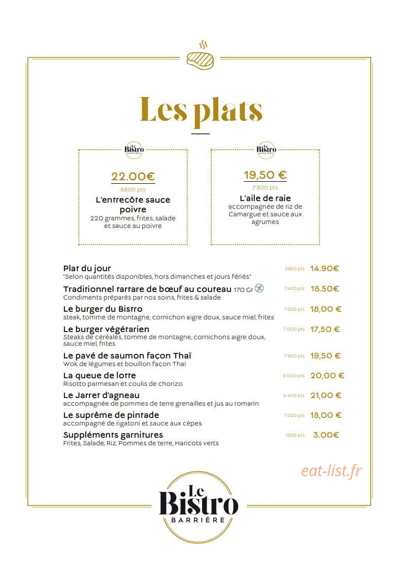 Le Bistro Barrière — carte page 2