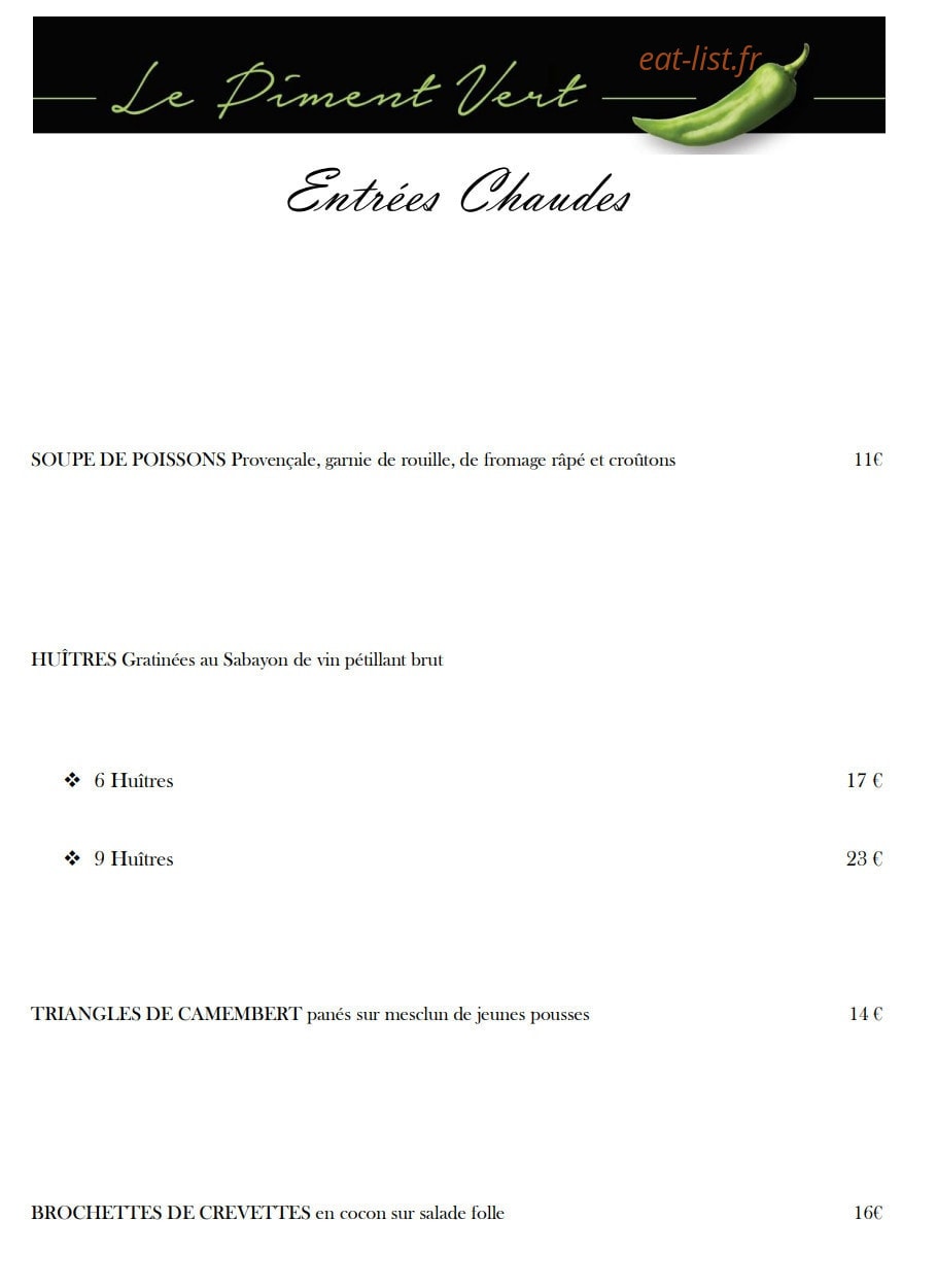 Le Piment Vert — carte page 4