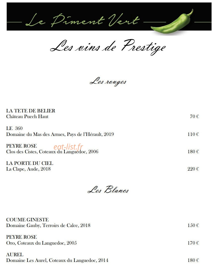 Le Piment Vert — carte page 15