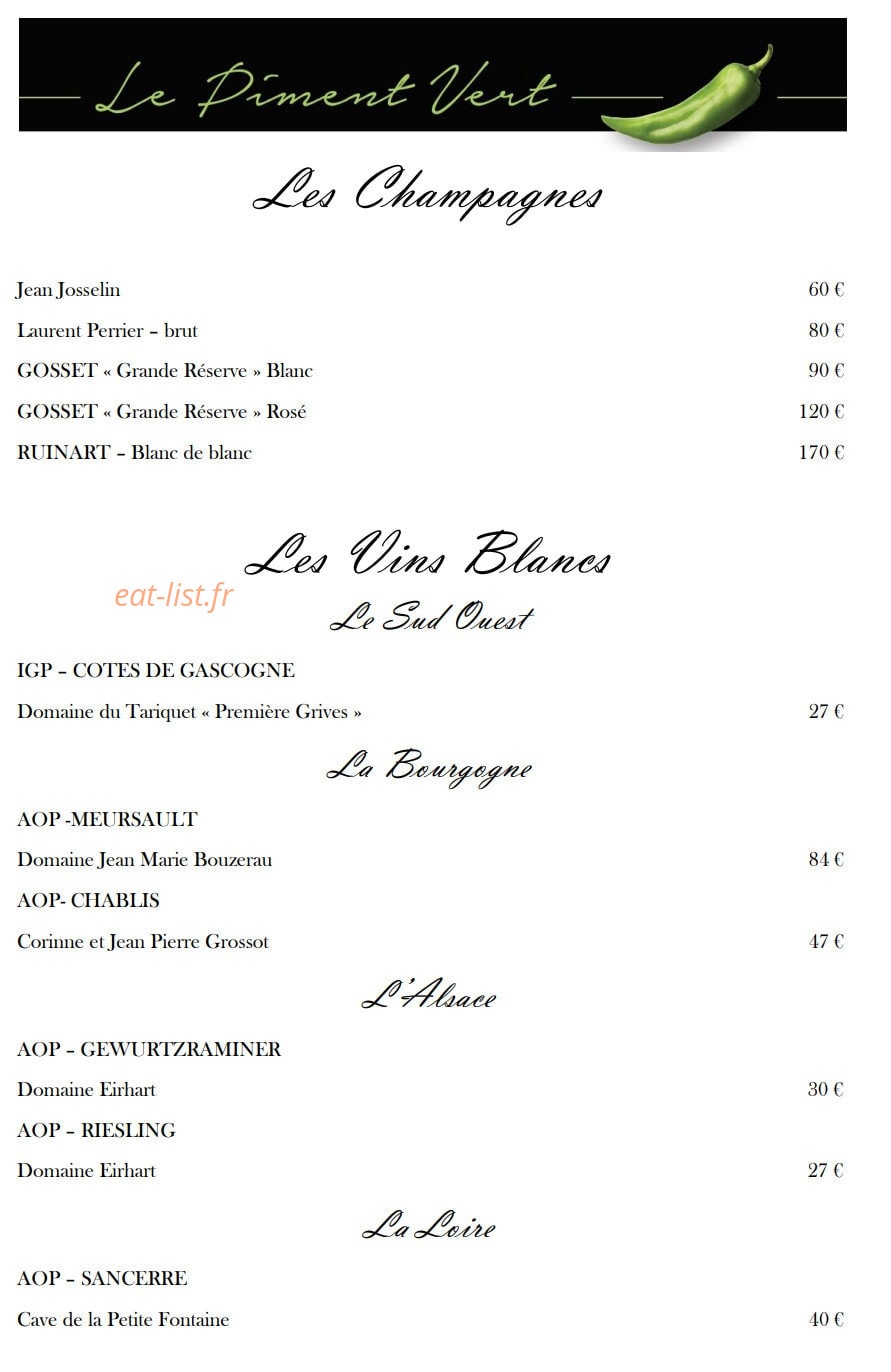 Le Piment Vert — carte page 11