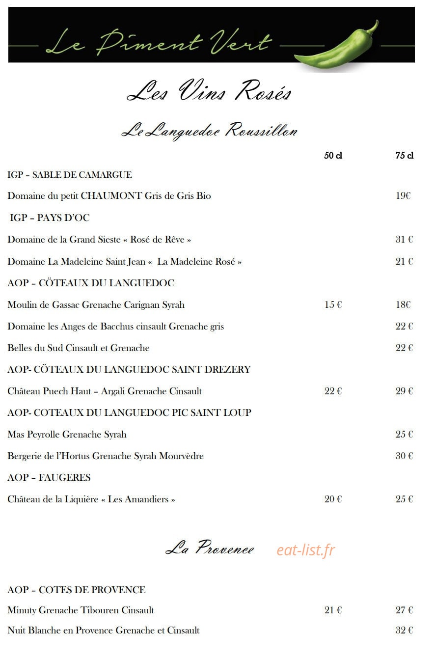 Le Piment Vert — carte page 13