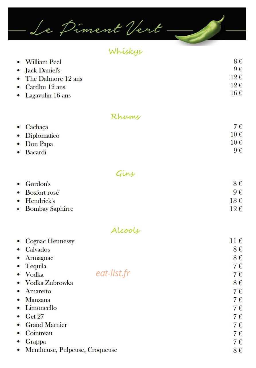 Le Piment Vert — carte page 16