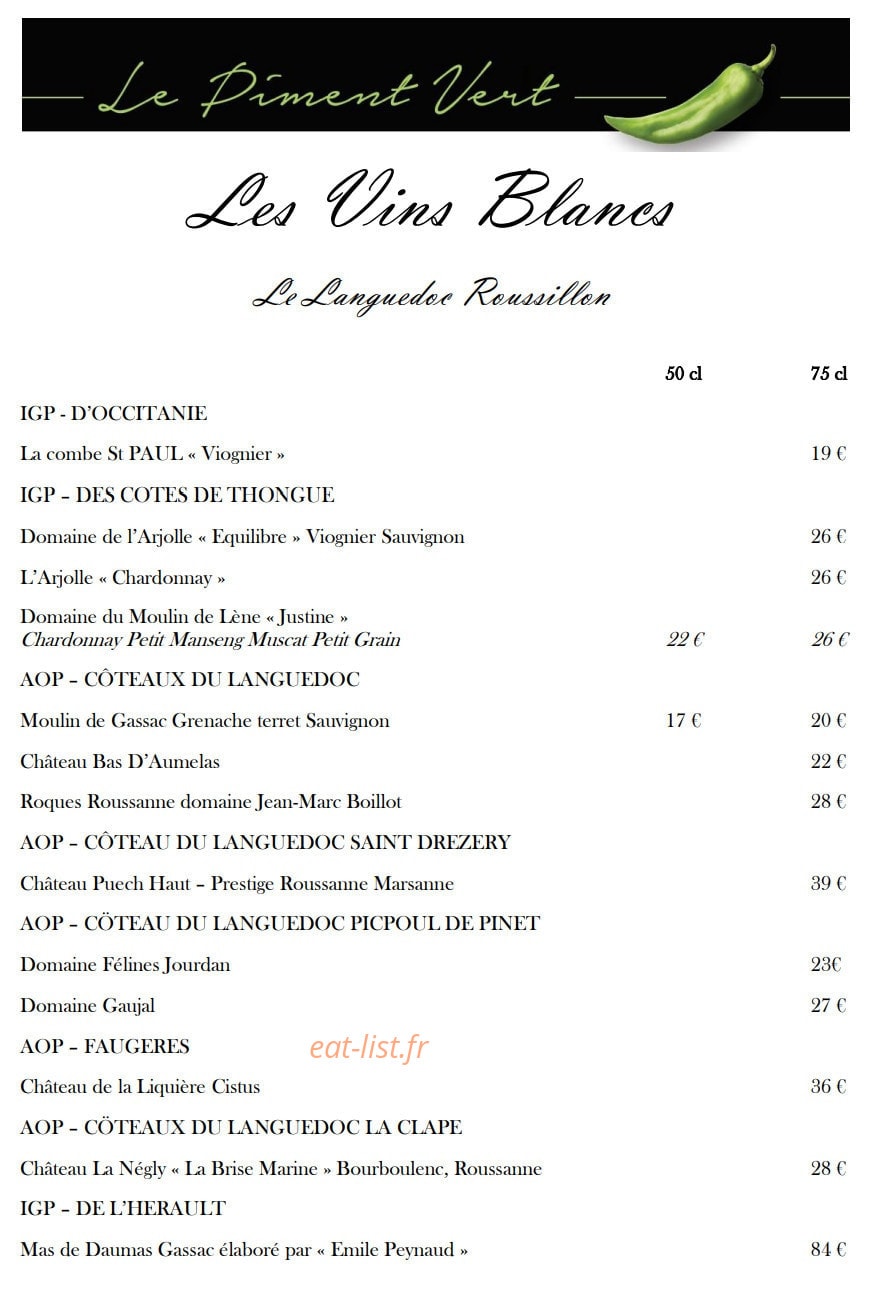 Le Piment Vert — carte page 12