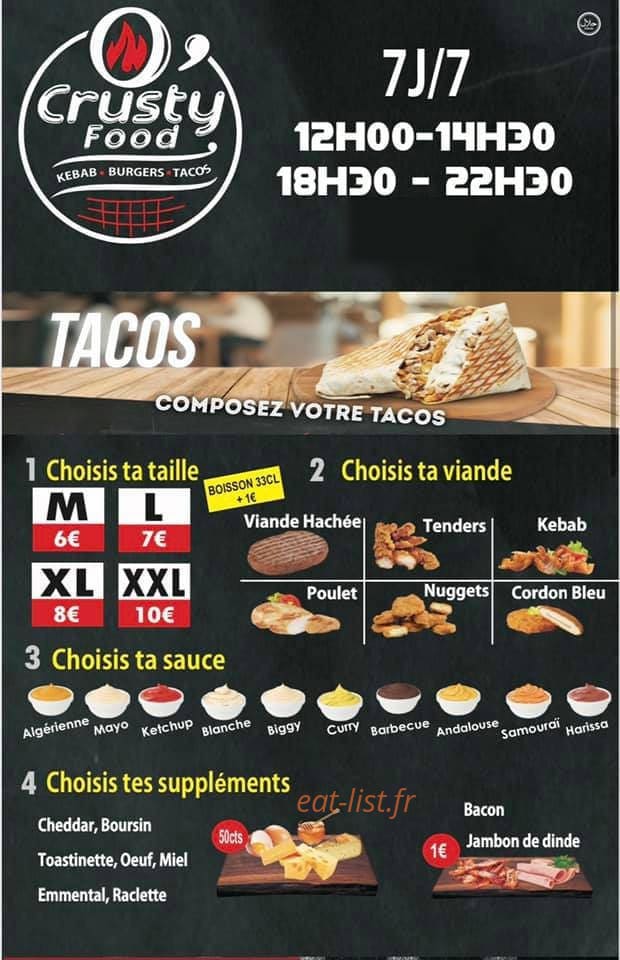 Ô Crusty Food — carte page 1