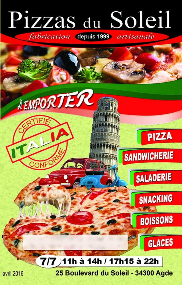 Pizza du Soleil — carte page 1