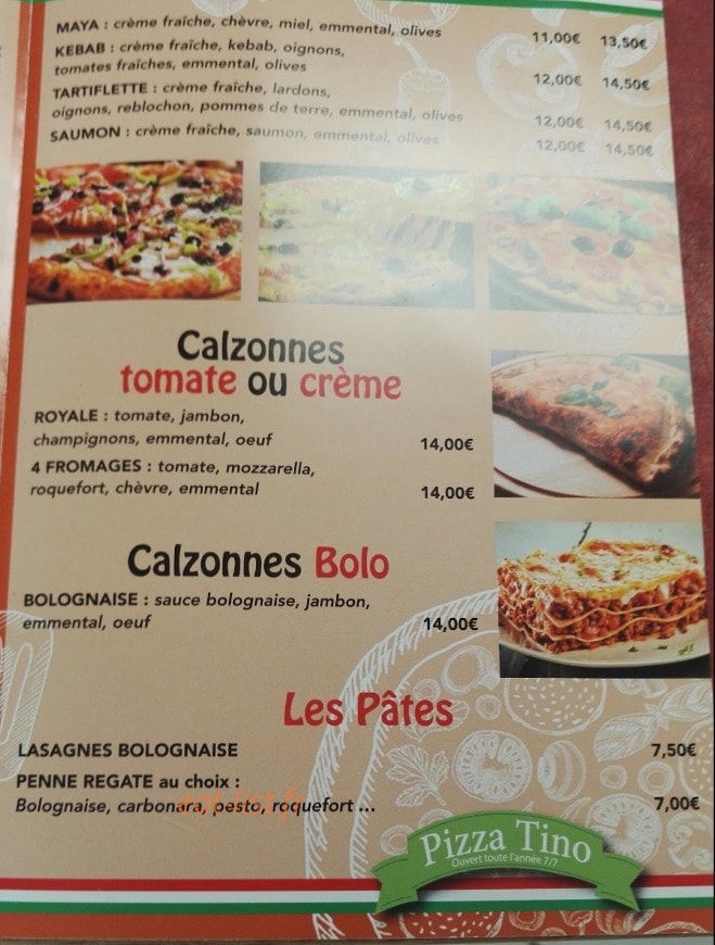Pizza Tino — carte page 2