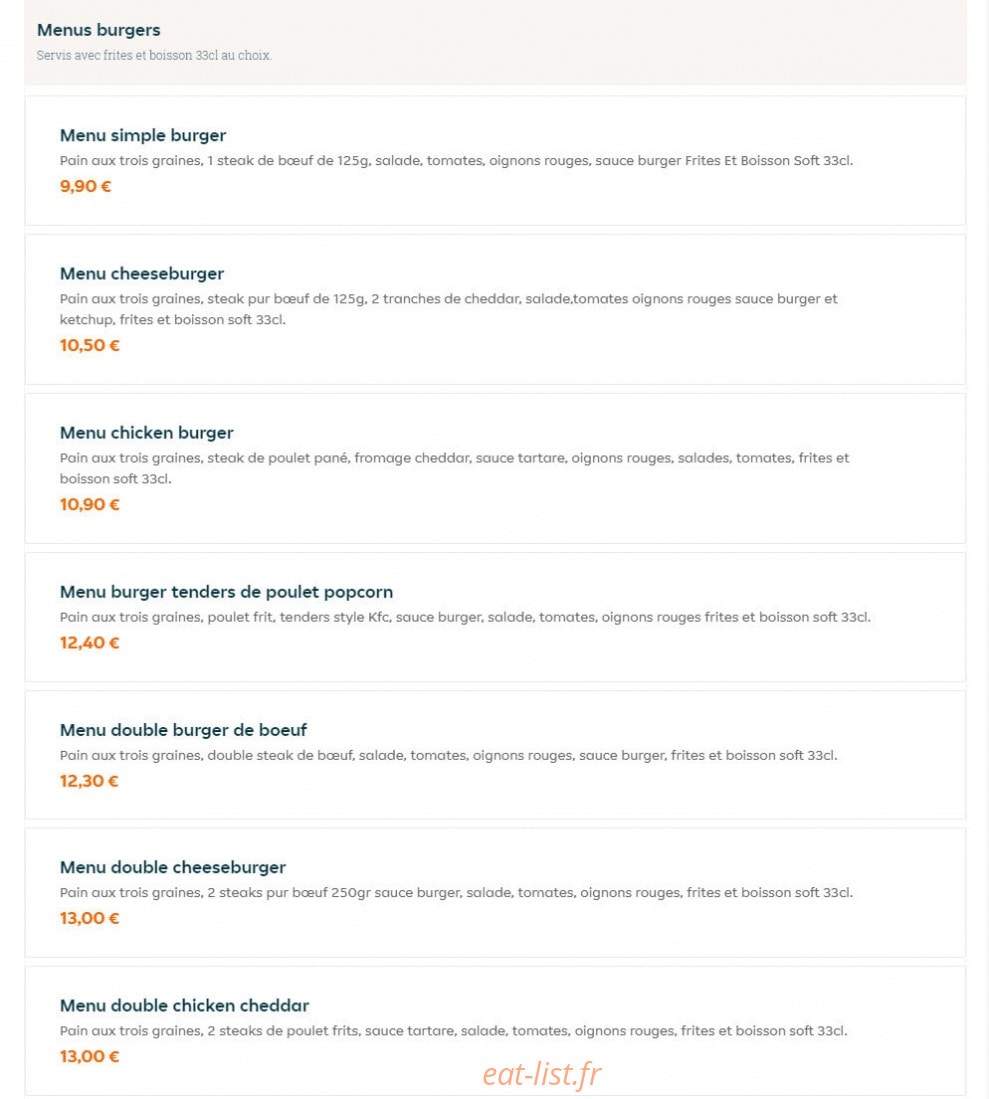 The Butchers Burgers — carte page 1