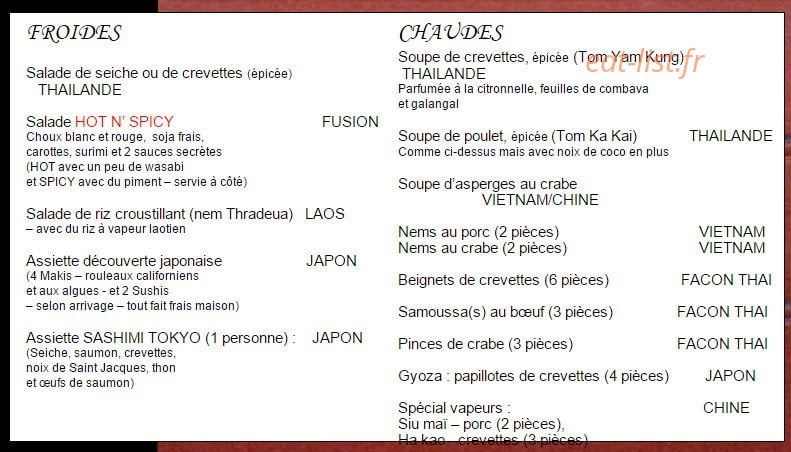 Hot N'Spicy — carte page 1