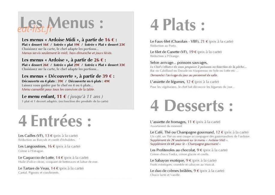 L'Ardoise Du Marché — carte page 1