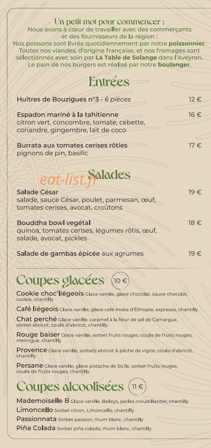 La Table Bohème — carte page 1