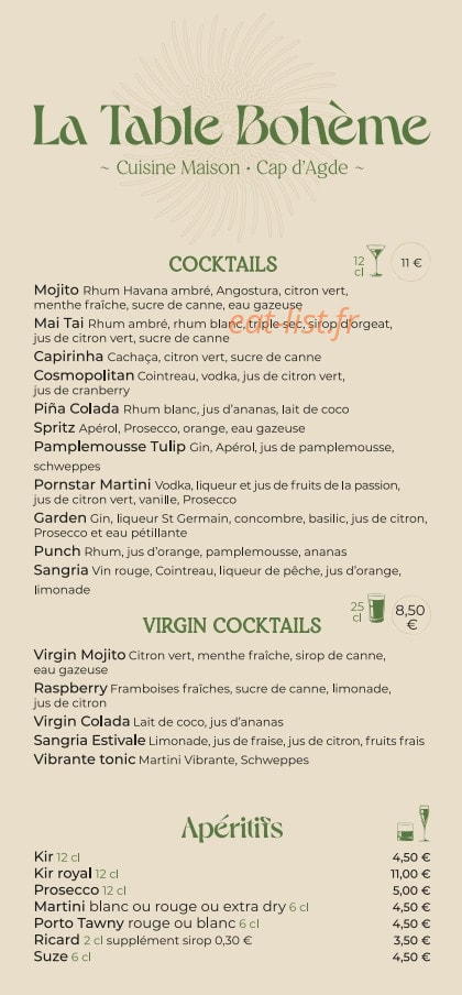 La Table Bohème — carte page 6