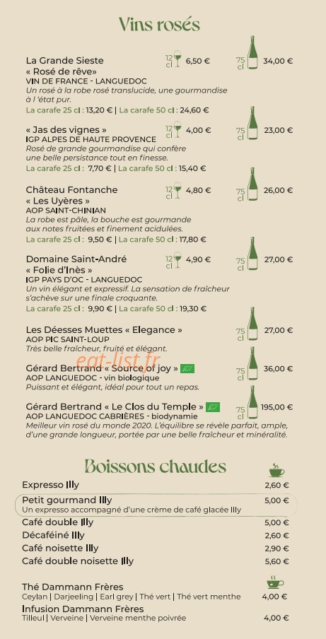 La Table Bohème — carte page 8