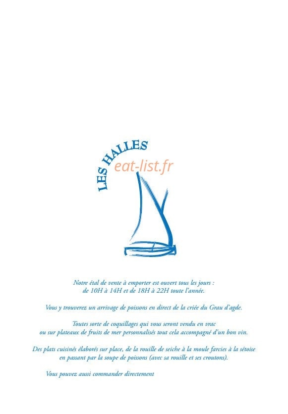 Carte et menu de Les Halles aux Poissons à Le Cap d'Agde — Informations supplémentaires