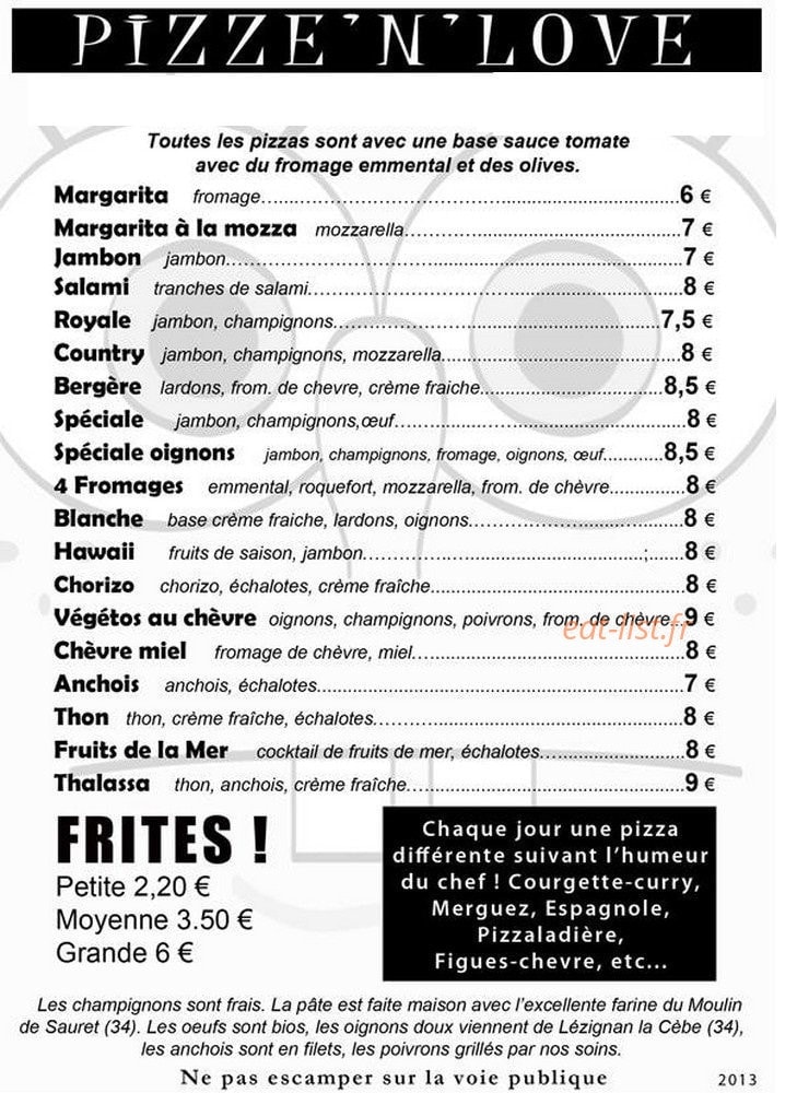 Pizz'n'Love — carte page 1