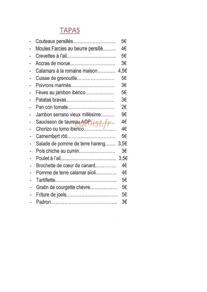 Tapas'Soif — carte page 1