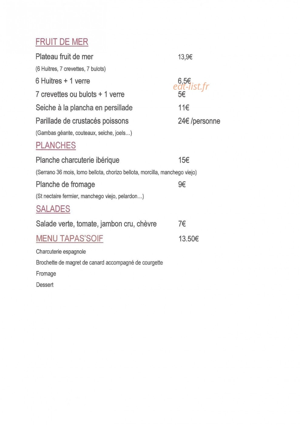 Tapas'Soif — carte page 3