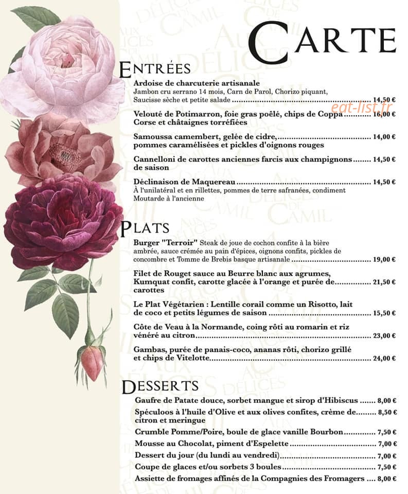 Aux Délices de Camil — carte page 1