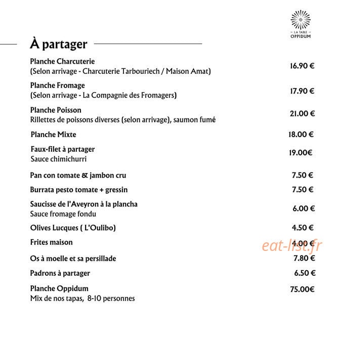 Brasserie Oppidum — carte page 1