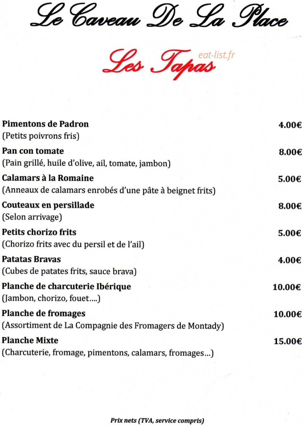 Le Caveau de la Place — carte page 1