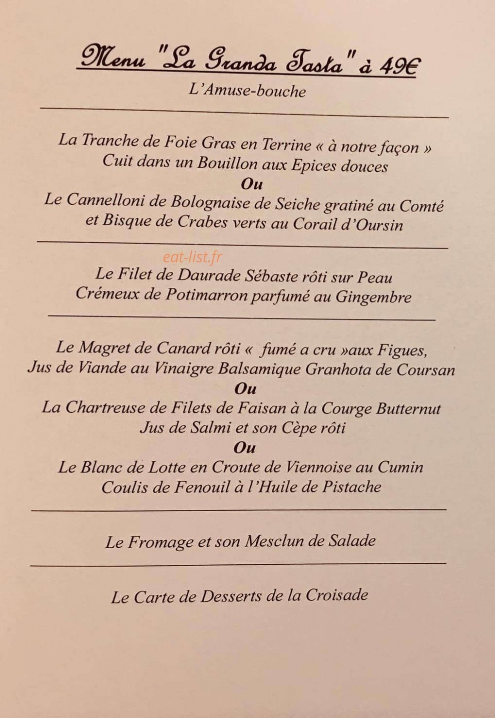Auberge de la croisade — carte page 1