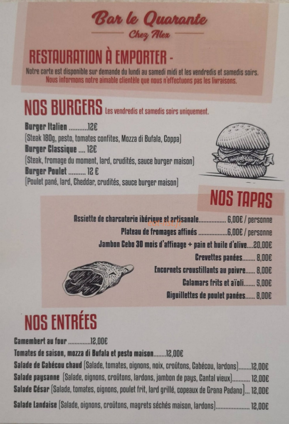 Bar Le Quarante — carte page 1