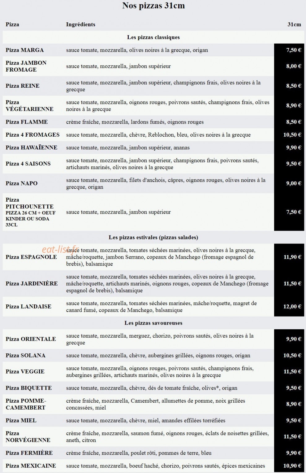 Pitchou Pizza — carte page 1