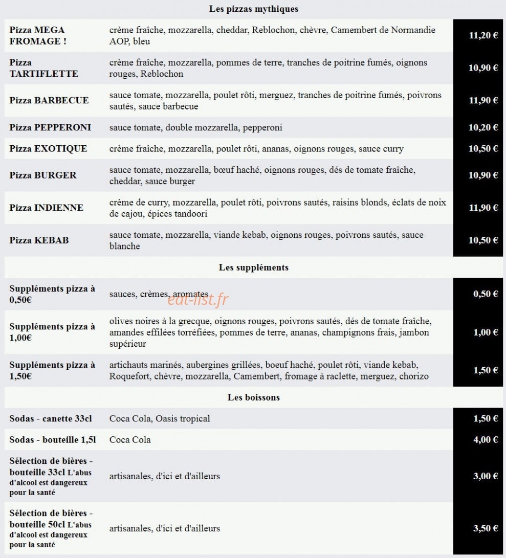 Pitchou Pizza — carte page 2