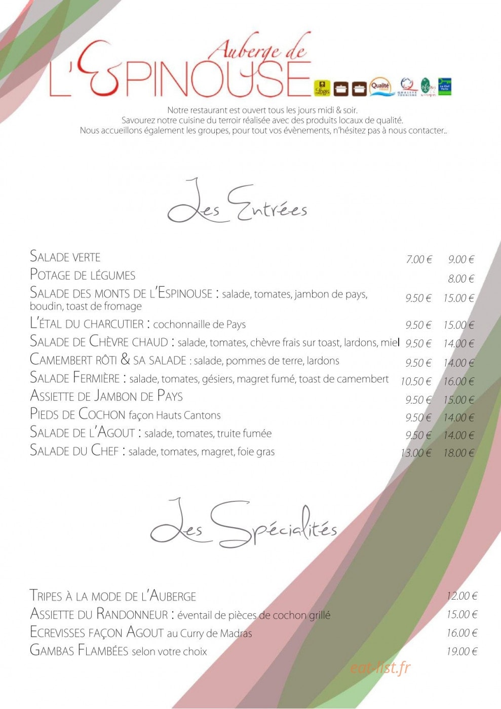 Auberge de l'espinouse — carte page 2
