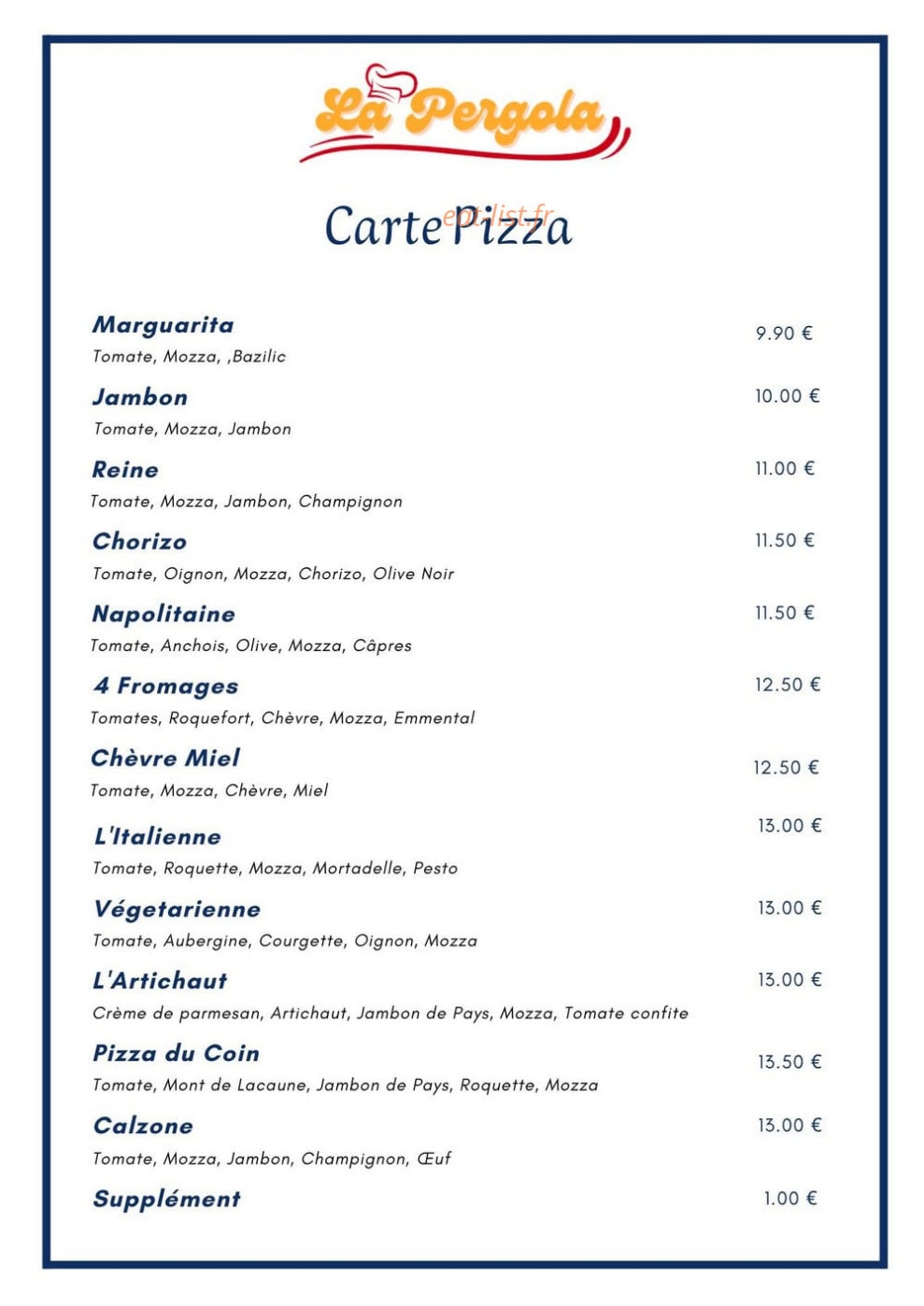 La Pergola — carte page 1