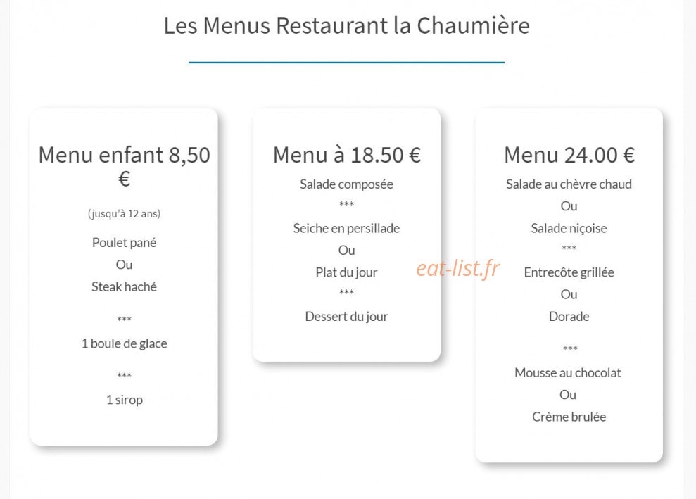 La Chaumière — carte page 1