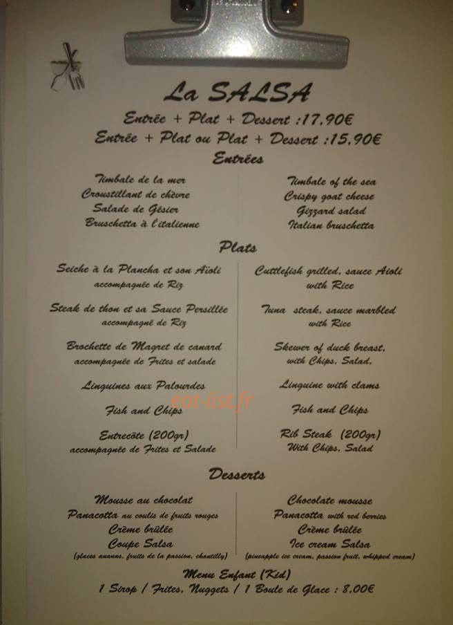 La Salsa — carte page 1