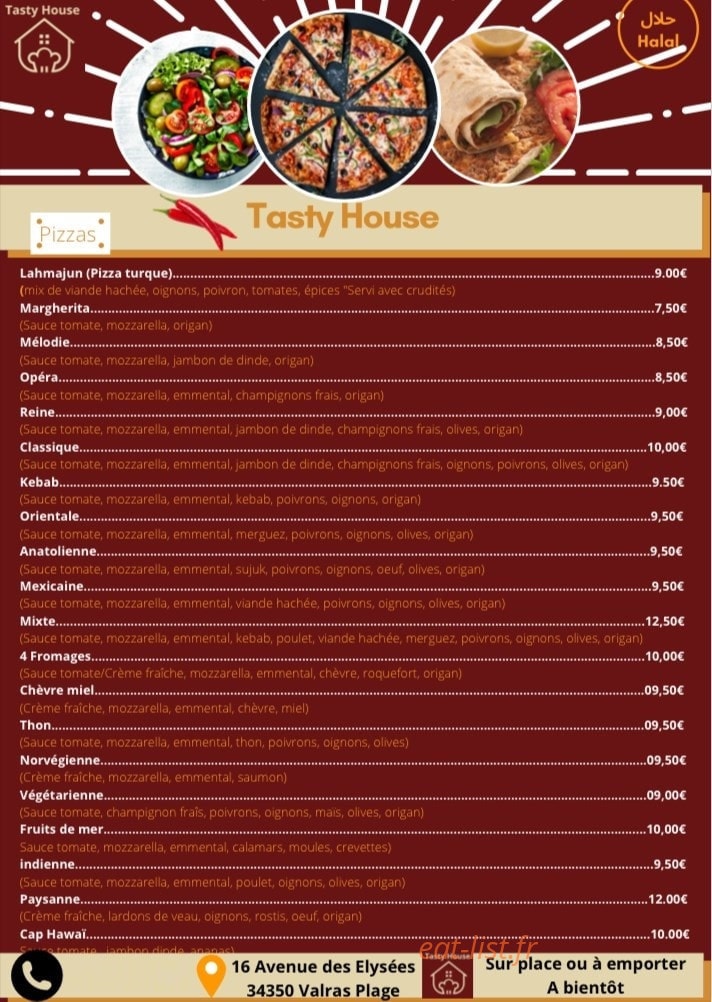 Tasty House — carte page 1