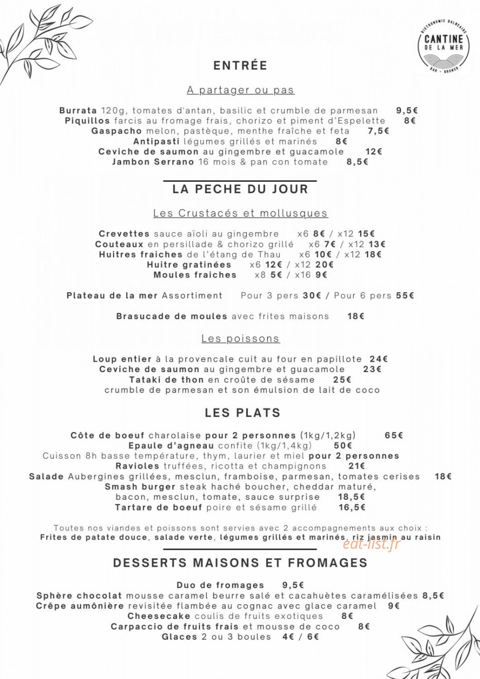 Cantine de la mer — carte page 1