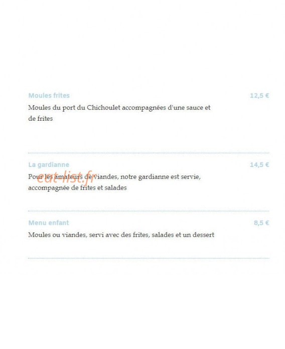 Carte et menu de La Guinguette du Chichoulet à Vendres — Les moules et la gardiane