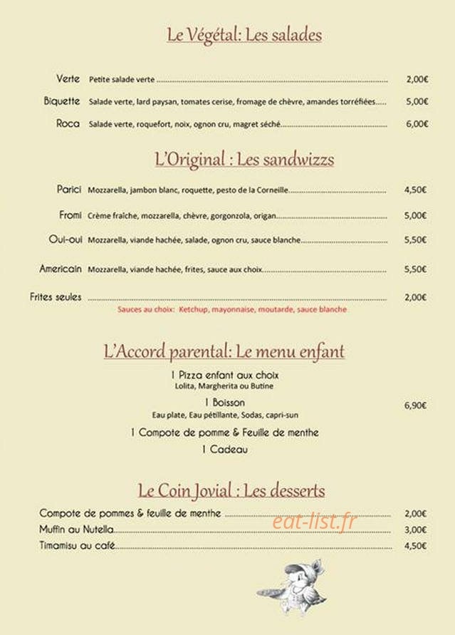 Carte et menu de La Corneille Gourmande à Cazouls les Beziers — Les salades, sandwiches, menu enfant,...