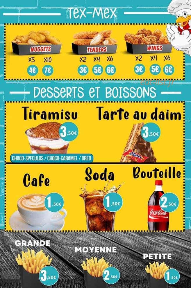Carte et menu de My Grill à Cazouls les Beziers — Les tex mex, desserts et boissons