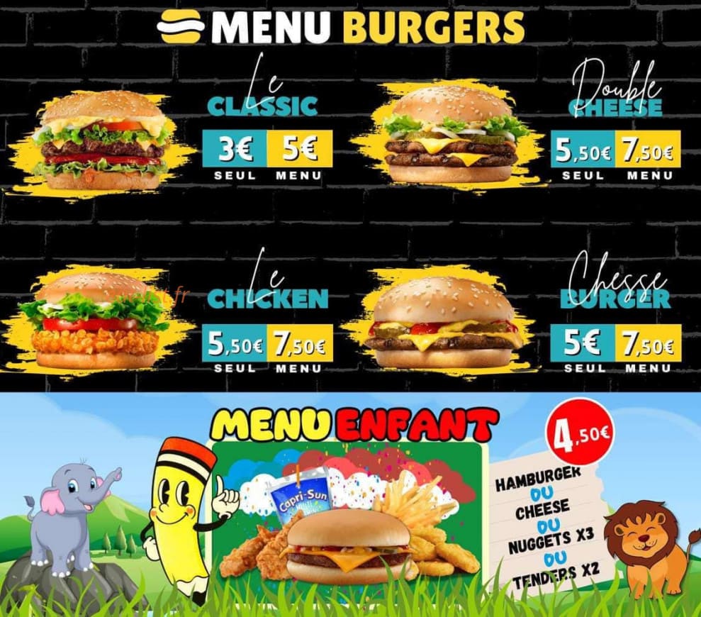 Carte et menu de My Grill à Cazouls les Beziers — Les menus burgers et menus enfants