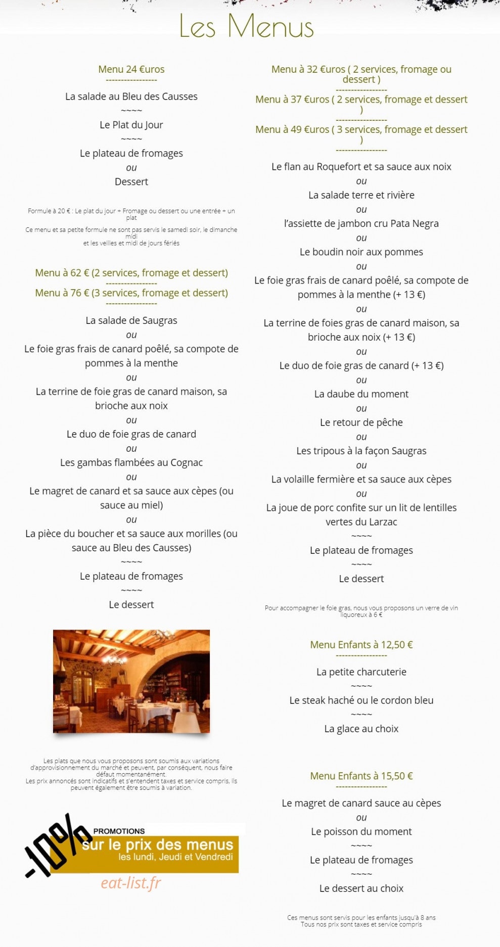 Auberge de Saugras — carte page 1