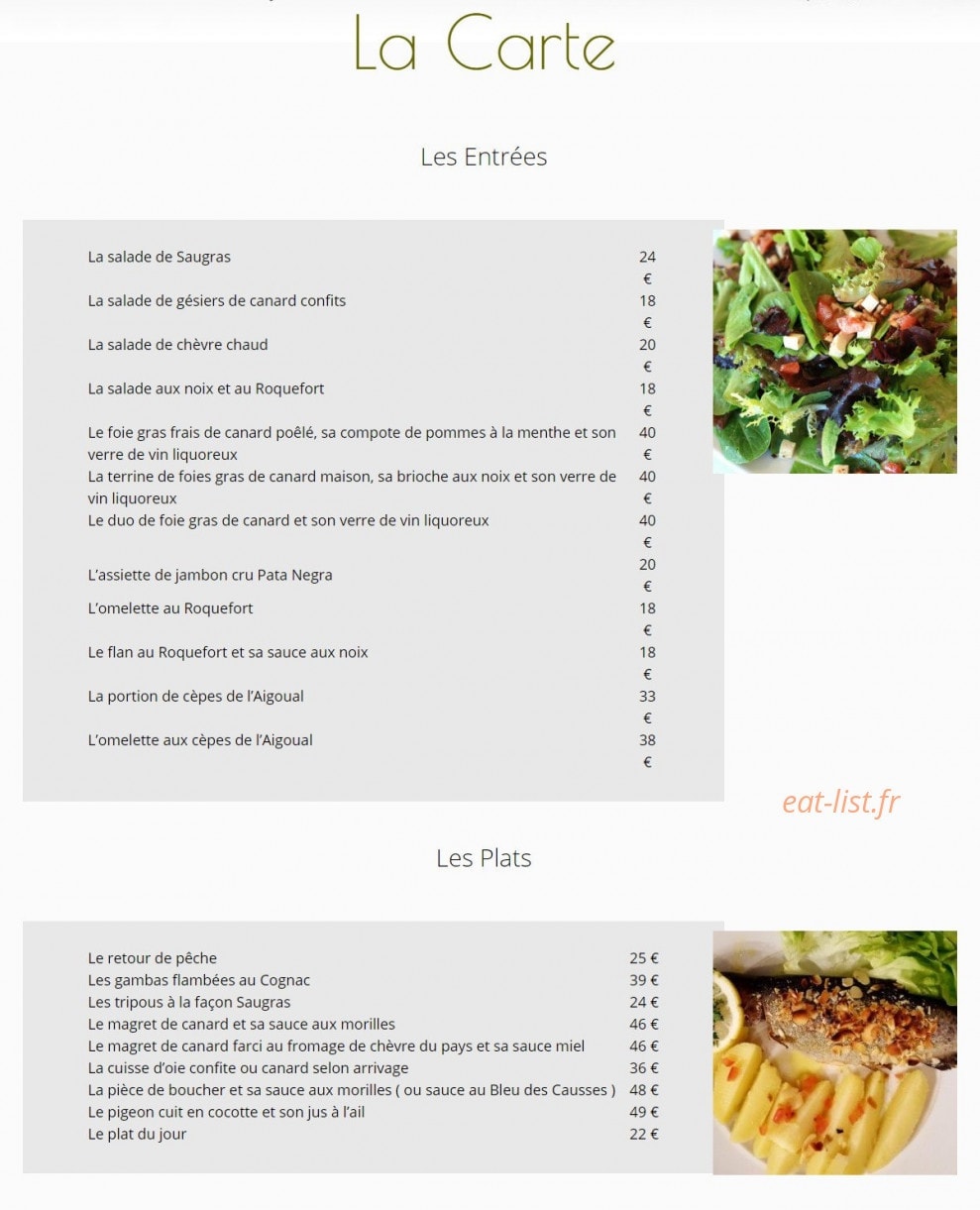 Auberge de Saugras — carte page 2